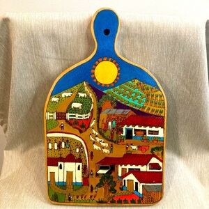 CUTTING Board Hand painted Folk art Wood  Made in Costa Rica Vintage 1995